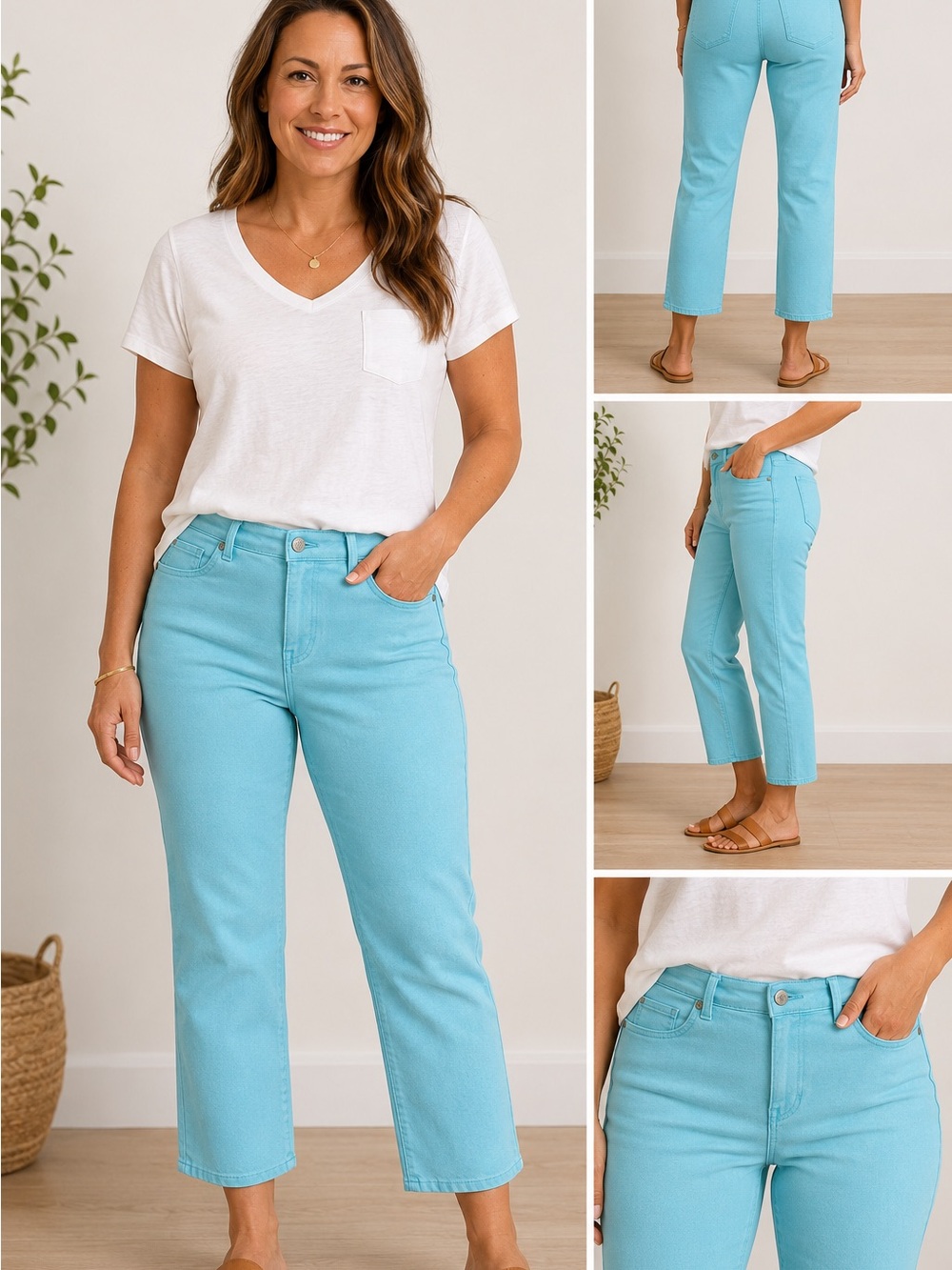 Talbots Straight Crop Pants 8P Petite Aqua Turquoise Blue Stretch
